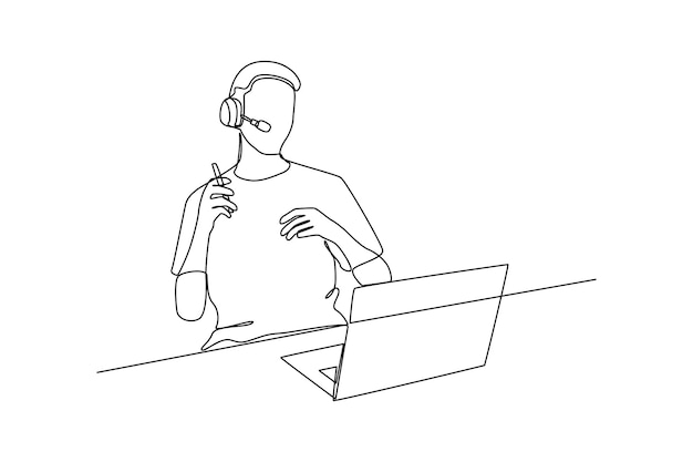 Dibujo continuo de una línea El servicio al cliente interactúa constantemente con diferentes consumidores por teléfono Concepto de marketing Ilustración gráfica vectorial de diseño de dibujo de una sola línea