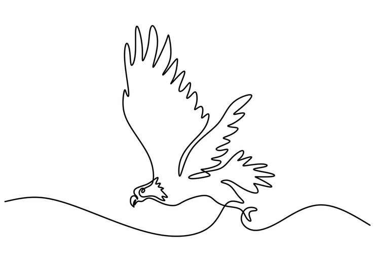 Dibujo continuo de una línea de silueta de diseño de águila Un pájaro halcón aislado sobre fondo blanco