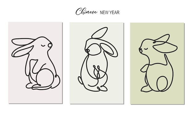 Dibujo continuo de una línea del símbolo de conejito del año 2023 Silueta de conejo esponjoso con orejas en estilo lineal simple para tarjeta de felicitación de diseño de invierno y banner web Doodle Vector ilustración