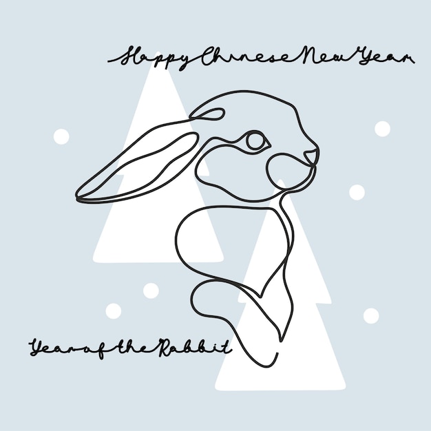 Dibujo continuo de una línea del símbolo de conejito del año 2023 Silueta de conejo esponjoso con orejas en estilo lineal simple para tarjeta de felicitación de diseño de invierno y banner web Doodle Vector ilustración
