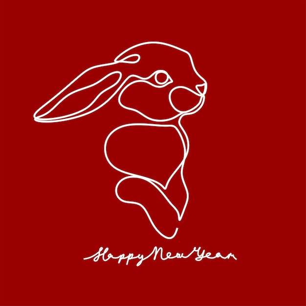 Dibujo continuo de una línea del símbolo de conejito del año 2023 Silueta de conejo esponjoso con orejas en estilo lineal simple para tarjeta de felicitación de diseño de invierno y banner web Doodle Vector ilustración