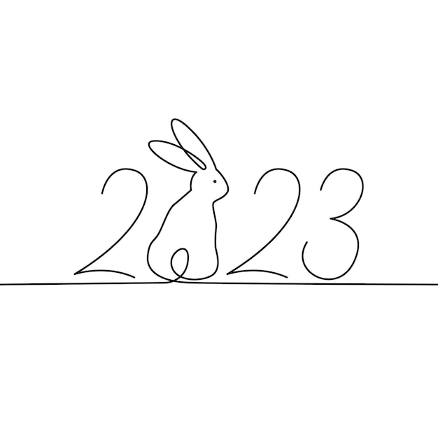 Dibujo continuo de una línea del símbolo de conejito del año 2023 Silueta de conejo en estilo lineal simple para tarjeta de felicitación de diseño de invierno Ilustración de vector de año nuevo chino en estilo minimalista