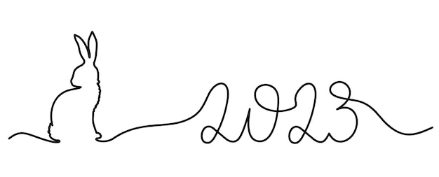 Dibujo continuo de una línea del símbolo de conejito del año 2023 Silueta de conejo con orejas en simple