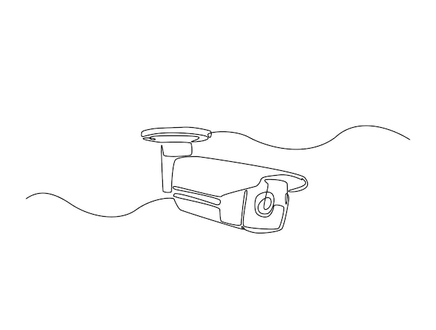 Dibujo continuo de una línea del sistema de vigilancia de cámaras de video de CCTV para el monitoreo de la seguridad