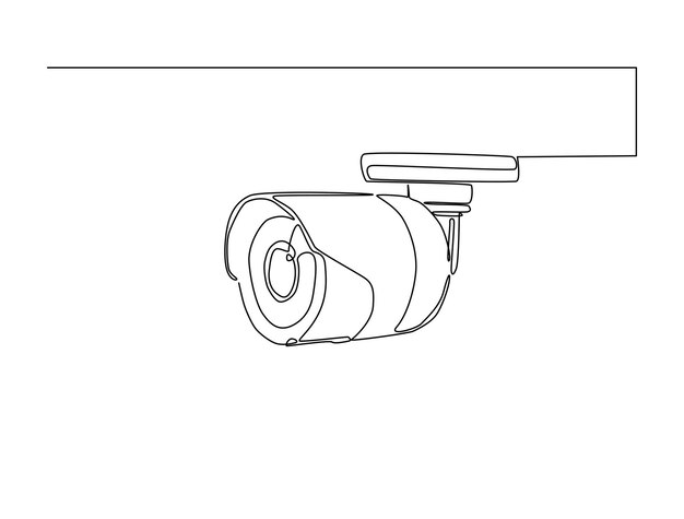 Dibujo continuo de una línea del sistema de vigilancia de cámaras de video de CCTV para el monitoreo de la seguridad