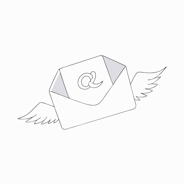 Dibujo continuo de una línea de sobre de correo volador con alas El mensaje entrante ha sido leído 5