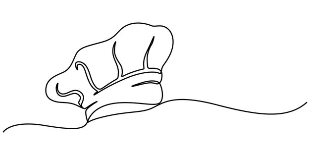 Dibujo continuo de una línea de sombrero o gorra de chef Ilustración de un dibujo de una línea del sombrero de chef Chef
