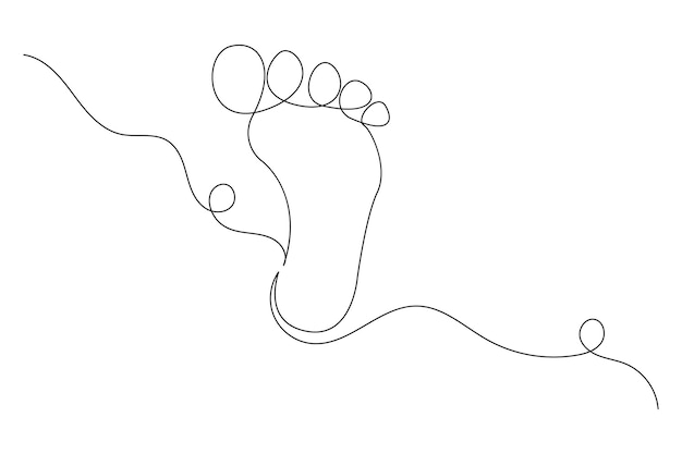 Dibujo continuo de una línea de la suela del pie del icono vectorial plano del contorno aislado de la huella