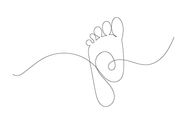 Dibujo continuo de una línea de la suela del pie del icono vectorial plano del contorno aislado de la huella