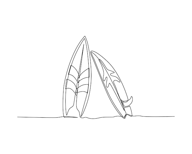Dibujo continuo de una línea de tablas de surf