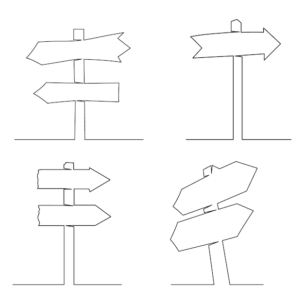 Dibujo continuo de una línea del tablero de señalización de dirección de la carretera Señal de madera texturizada vol1