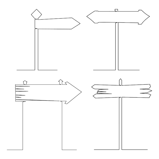 Dibujo continuo de una línea del tablero de señalización de dirección de la carretera Señal de madera texturizada vol2