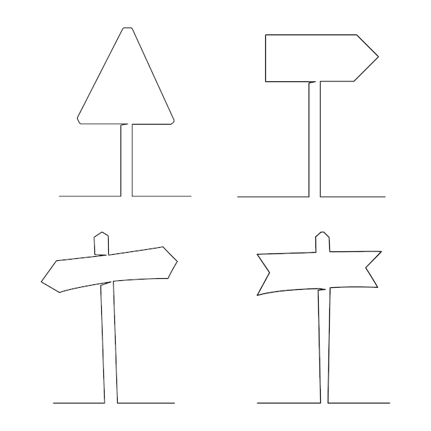 Dibujo continuo de una línea del tablero de señalización de dirección de la carretera Señal de madera texturizada vol5