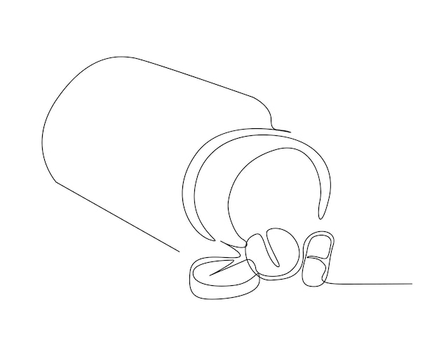 Dibujo continuo de una línea de tableta médica y píldora Medicamentos médicos farmacia salud y cuidado línea arte vector ilustración Trazo editable