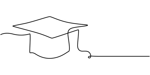 Dibujo continuo de una línea del tapón de graduación aislado en la ilustración vectorial de fondo blanco