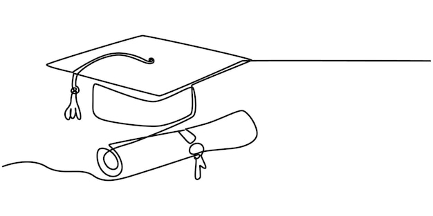 Dibujo continuo de una línea del tapón de graduación aislado en la ilustración vectorial de fondo blanco