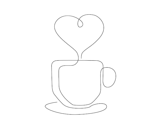 Dibujo continuo de una línea de una taza de café con amor amante del café al vapor