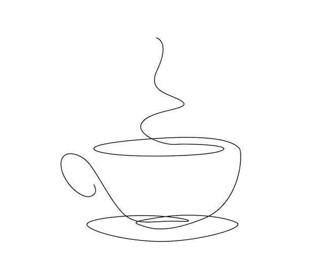 Dibujo continuo de una línea de una taza de café una taza de café con diseño de vector de arte de una sola línea de vapor concepto de comida y bebida