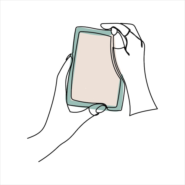 Dibujo continuo de una línea teléfono o teléfono inteligente pantalla de teléfono móvil teléfono inteligente de mano electrónico