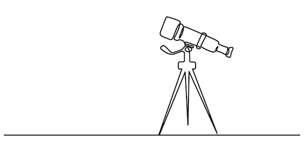 Dibujo continuo de una línea de telescopio Ilustración de un dibujo de una línea del telescopio Espacio mundial