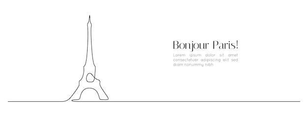 Vector dibujo continuo de una línea de la torre eiffel de parís monumentos franceses y arquitectura de la ciudad en estilo lineal simple estroto editable ilustración vectorial de contorno de doodle