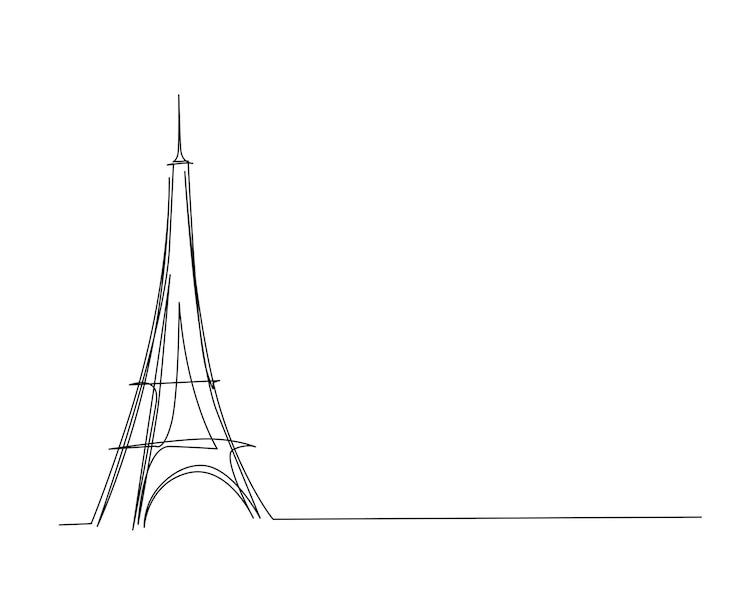 Vector dibujo continuo de una línea de la torre eiffel, punto de referencia de parís