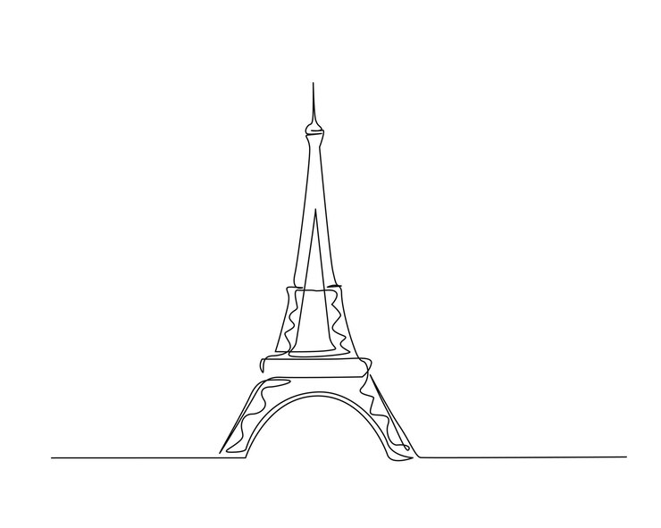 Vector dibujo continuo de una línea de la torre eiffel, punto de referencia de parís