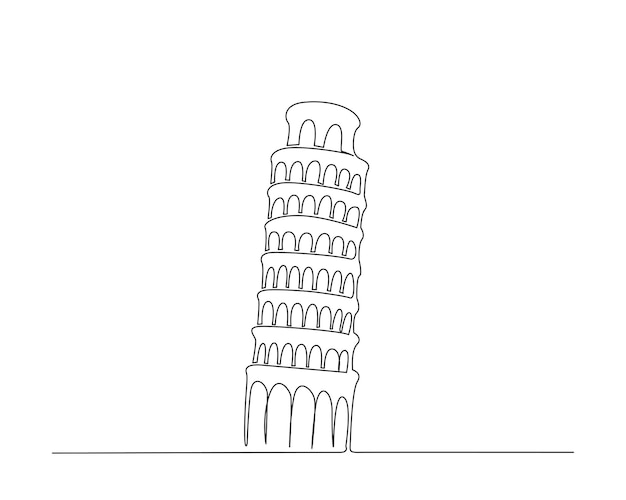 Dibujo continuo de una línea de la Torre de Pisa o la Torre Inclinada Italiana
