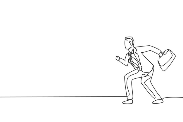 Dibujo continuo de una línea de un trabajador masculino listo para correr para ganar el vector de carrera de competencia empresarial