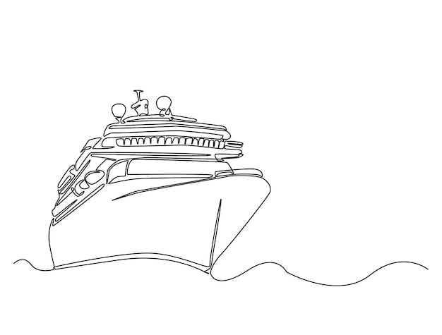 Dibujo continuo de una línea del transporte turístico de cruceros