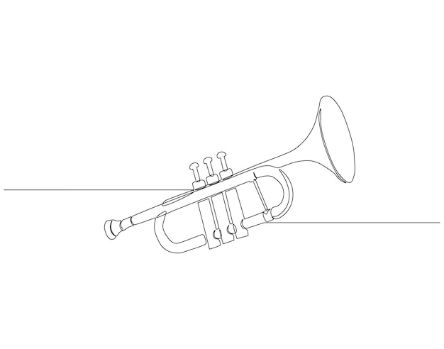 Un dibujo continuo de una línea de trompeta Un dibujo de una línea ilustración de la trompeta Concepto de instrumento musical