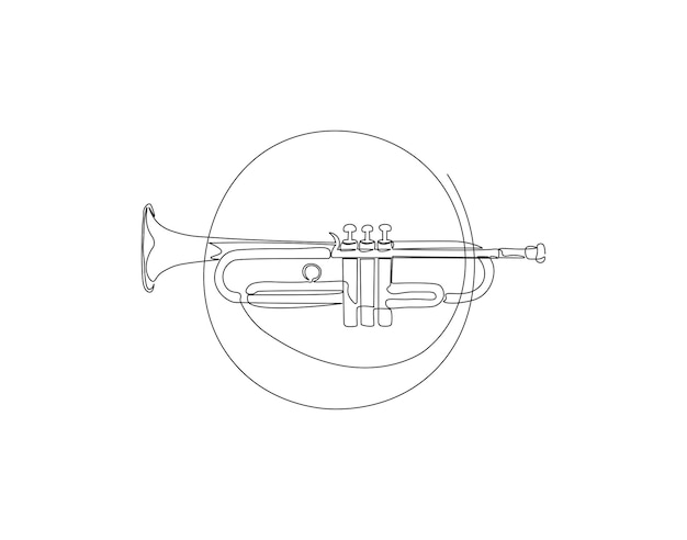 Un dibujo continuo de una línea de trompeta Un dibujo de una línea ilustración de la trompeta Concepto de instrumento musical