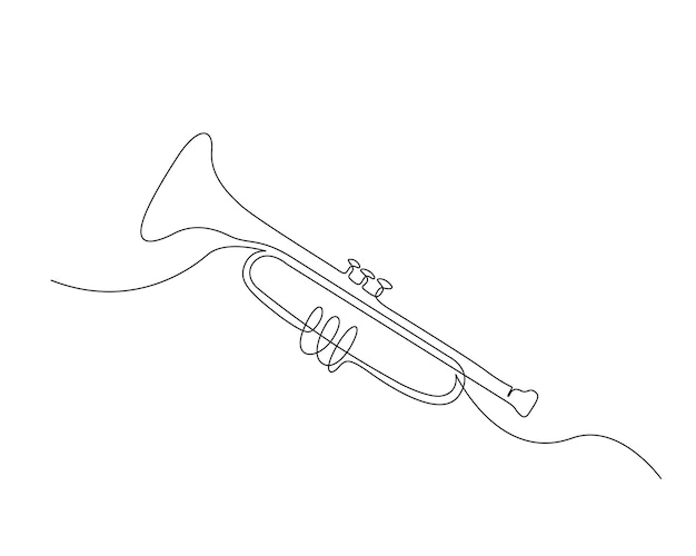 Dibujo continuo de una línea de trompeta Música