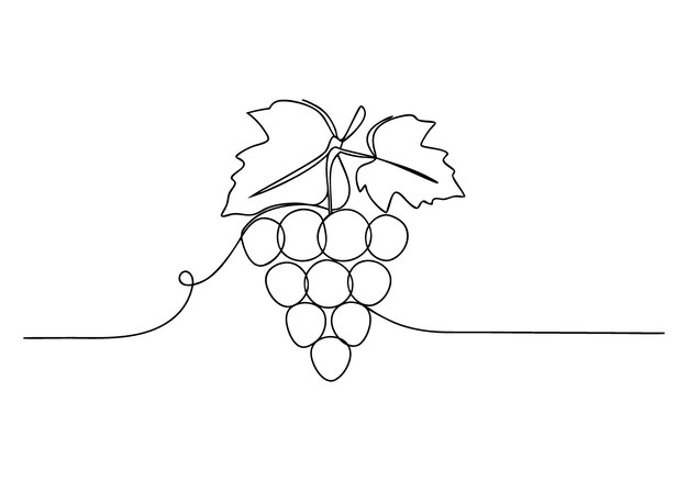 Dibujo continuo en una línea de uvas Arte minimalista de frutas