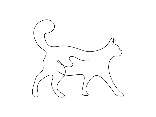 Dibujo continuo de una línea de vector de gato lindo ilustración de vector premium
