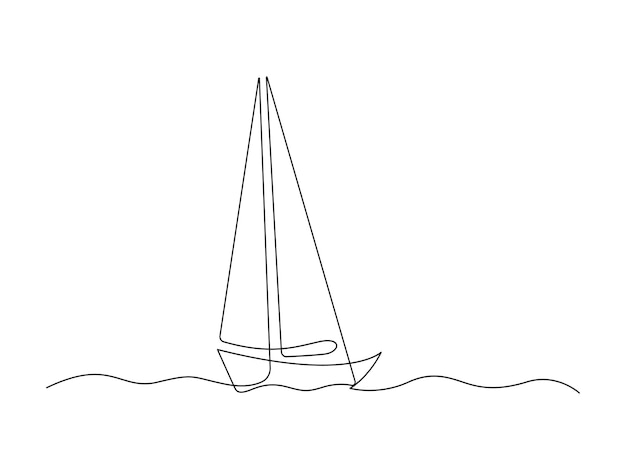 Dibujo continuo de una línea de un velero aislado en una ilustración vectorial de fondo blanco