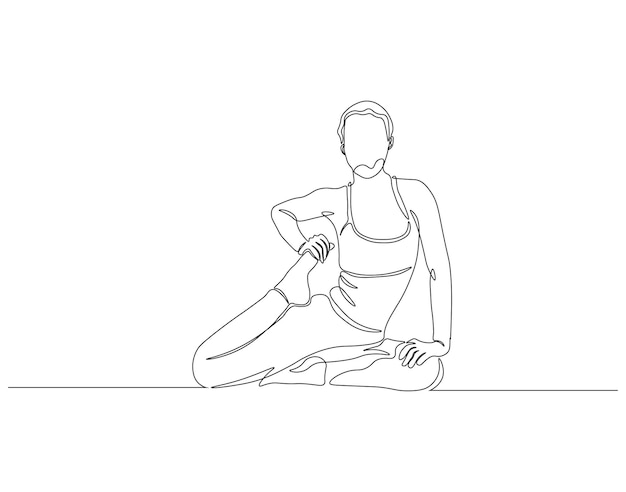 Dibujo continuo de una línea de yoga Dibujo de línea única Ilustración de mujeres postura de yoga Meditación de yoga Cuerpo saludable y concepto de relajación Arte de línea Esbozo editable