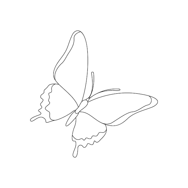 Dibujo continuo de mariposa de una línea y dibujo vectorial de un solo contorno simple