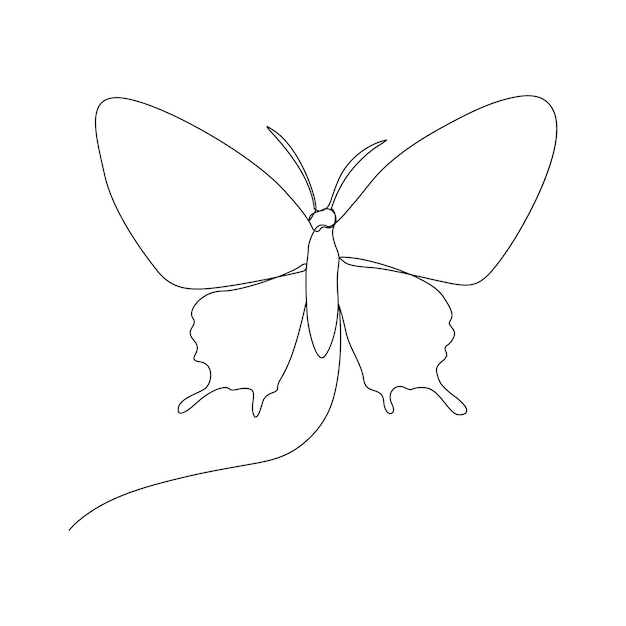 Dibujo continuo de mariposa de una línea y dibujo vectorial de un solo contorno simple