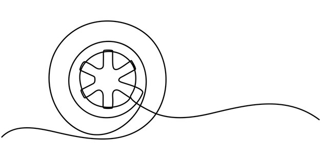 dibujo continuo de un neumático de automóvil en un vector de línea Una ilustración continua de una línea de un pneumático de automóvil