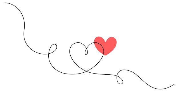 Un dibujo continuo de signo de amor en forma de corazón y color. Florecimiento fino y símbolos románticos en un estilo lineal simple. Trazo editable. Ilustración de vector de garabato.