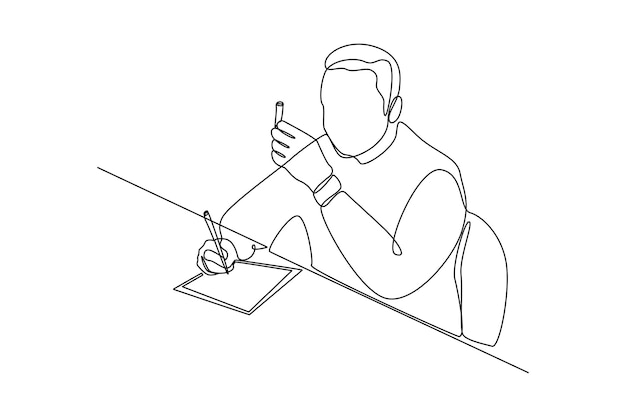 Dibujo continuo simple de un hombre haciendo investigación Concepto minimalista de línea simple de investigación Línea simple de fondo blanco y negro