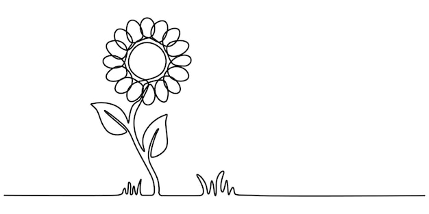 Un dibujo continuo de una simple línea abstracta de flor de sol aislada sobre un fondo blanco pro