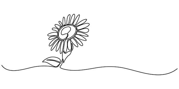 Un dibujo continuo de una simple línea abstracta de flor de sol aislada sobre un fondo blanco pro