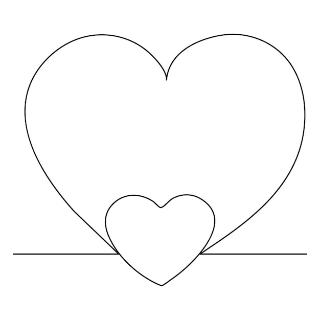 Dibujo continuo de una sola línea de amor romántico y ilustración vectorial de contorno en forma de corazón