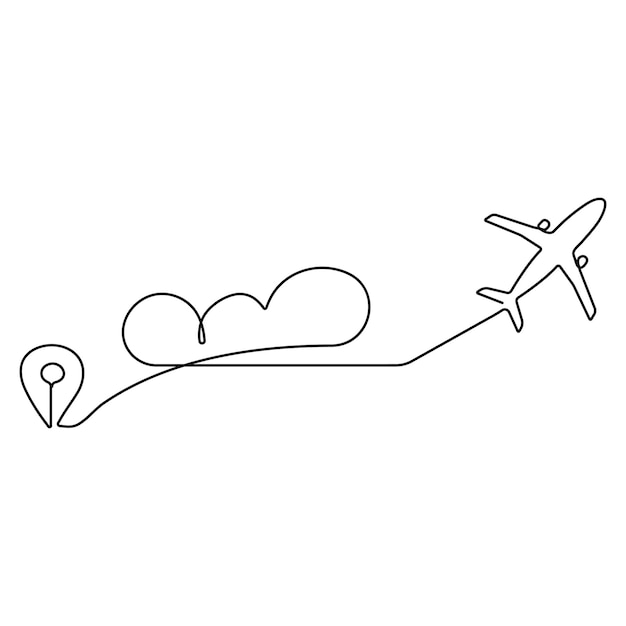 Vector dibujo continuo de una sola línea de amor ruta de avión vacaciones románticas viaje de avión de corazón ruta