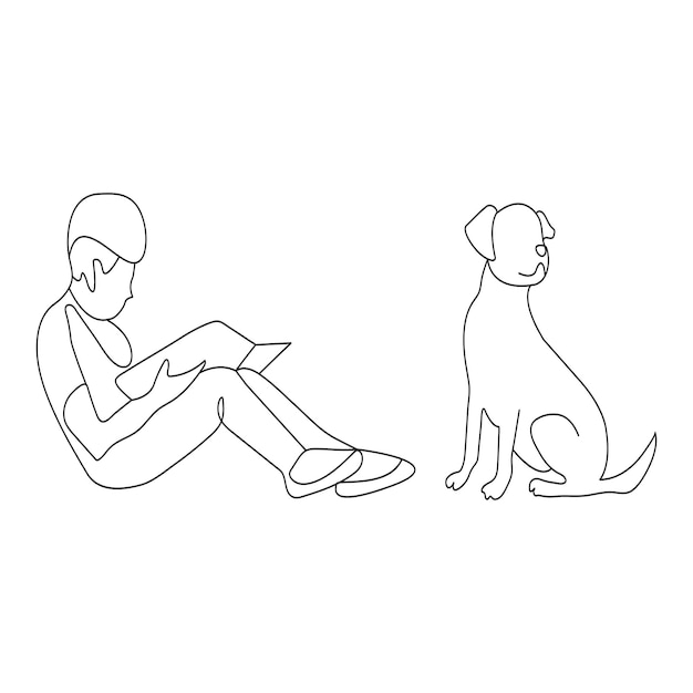 dibujo continuo de una sola línea de arte de un amante de mascotas feliz con un perro