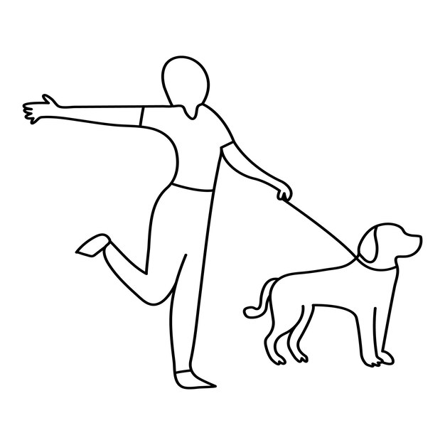 dibujo continuo de una sola línea de arte de un amante de mascotas feliz con un perro