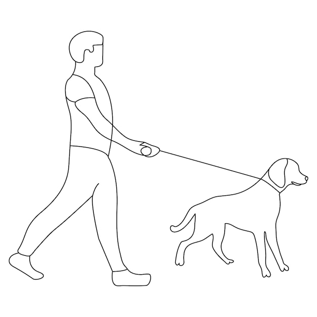 dibujo continuo de una sola línea de arte de un amante de mascotas feliz con un perro