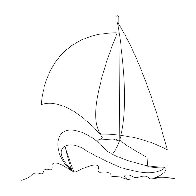 Dibujo continuo de una sola línea en el arte de vacante de veleros